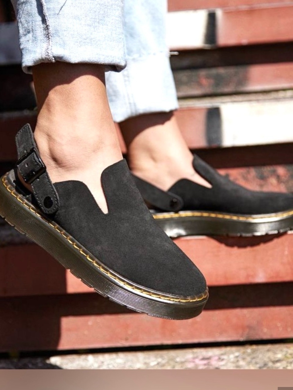 Dr. Martens Carlson Black Suede Leather Slingback Clog Mule Unisex M9 W10 Casual